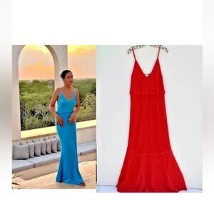 House Of Harlow 1960 Red Knit Maxi Dress With Ruffle Detail & Flared Hem Size S